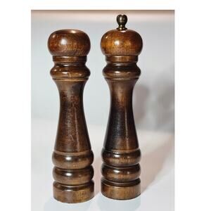 Solid Cherry Wood Vintage 1970s Tall Salt Shaker and Pepper Grinder Japan